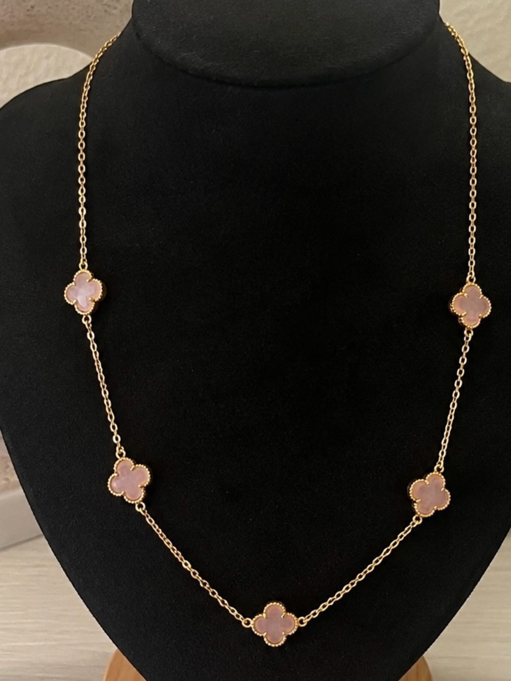 18k filled water proof Gold Chain Necklace with Pink Clover Accents